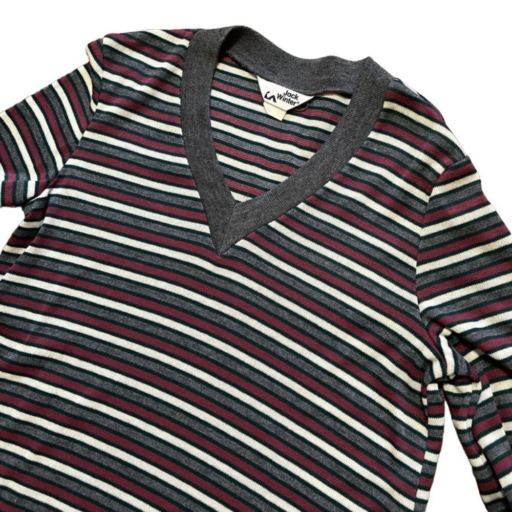 VTG 70s JACK WINTER Striped Knit Sweater Shirt  V-neck Long sleeve Hippie  SZ M